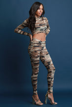 Load image into Gallery viewer, Camouflage V-Hem Crop Top with Legging Set