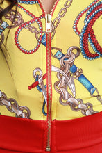 Load image into Gallery viewer, Belted Chain Tassel Print Zip-Up Jacket with Pants Set
