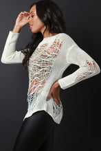 Load image into Gallery viewer, Semi-Sheer Shredded Knit Long Sleeve Top